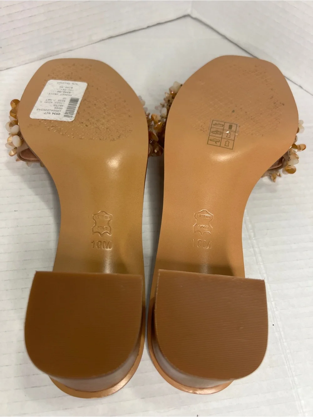 Tory Burch Beaded Rose/Neutral Tan Slide Mules Sandals